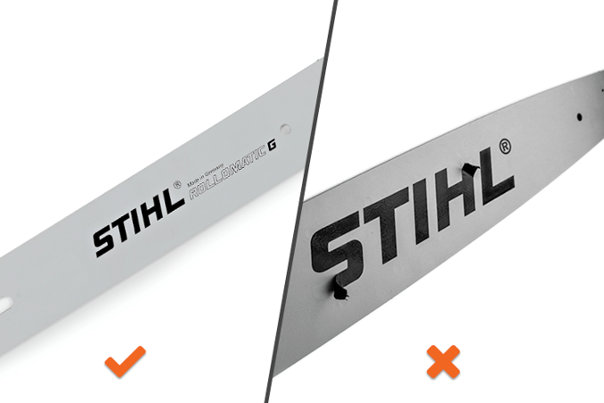 Marca STIHL grabada en espada, No en calcomanía